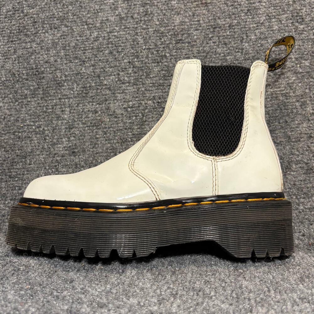 Dr. Martens White Leather Quad Platform Chelsea Boots Womens Size 5 Lug Sole